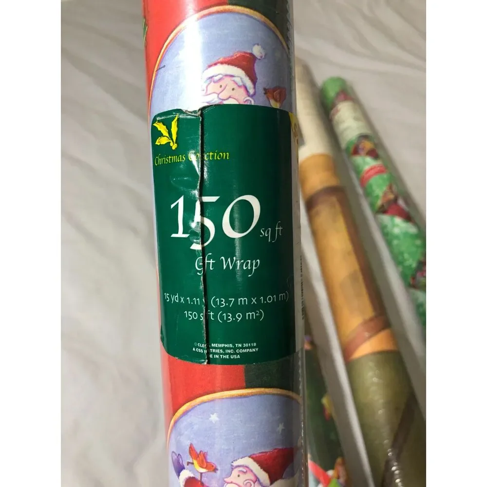 Lot 4 Vtg Cleo Christmas Wrapping Paper 150 SqFt Jumbo Gift Wrap Door Decoration